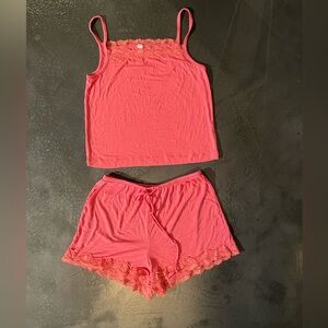 Auden Coral Lace Trim Pajama Set